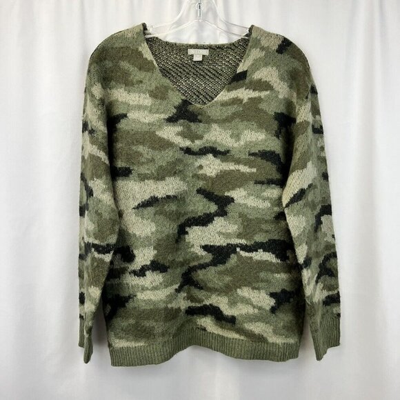 Falls Creek Womens V-Neck Multicolor Camo Print Long Sleeve Sweater Medium - Picture 1 of 8